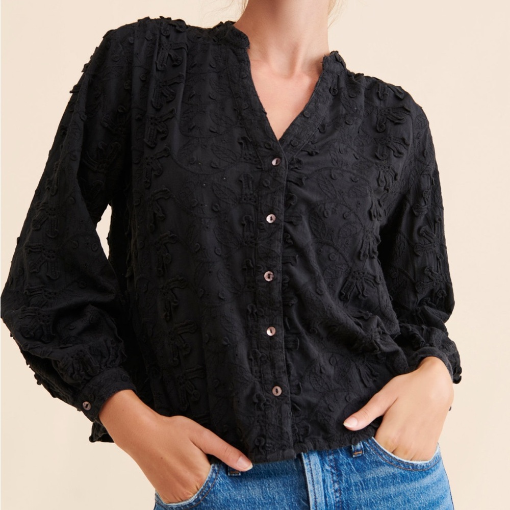 Anthropologie SEEN WORN KEPT Kathryn Floral-textured Button-up Blouse Top